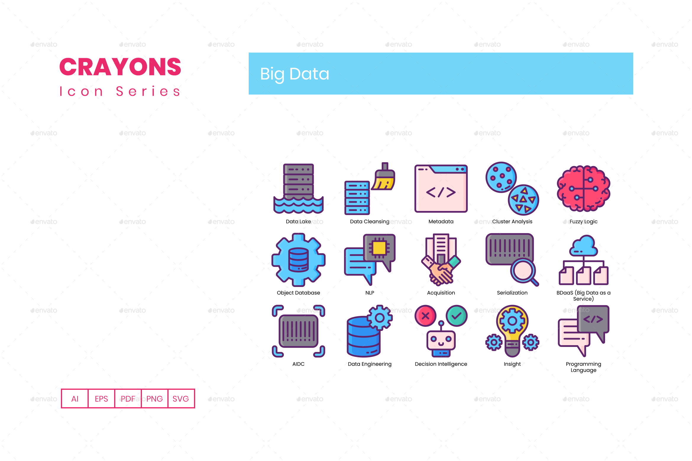 75 Big Data Icons Crayons Series by Krafted GraphicRiver